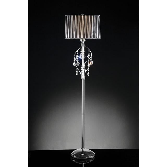 Arya Black/Chrome Floor Lamp, Hanging Crystal - Visions in Furniture (La Mirada, CA)
