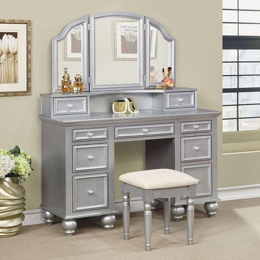 ATHY Silver Vanity w/ Stool - Visions in Furniture (La Mirada, CA)