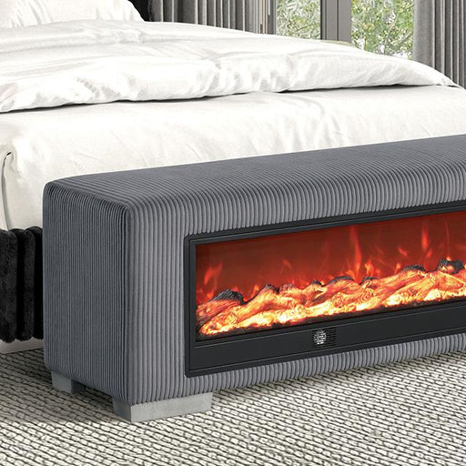 Elnath Bench w/ Visual Wood Log Fireplace Gray - Visions in Furniture (La Mirada, CA)
