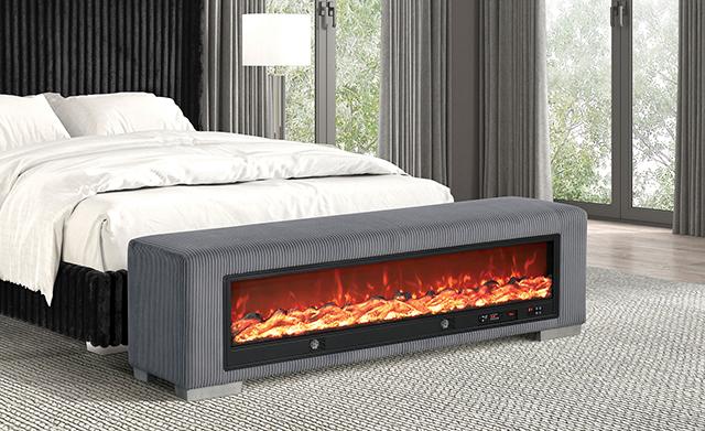 Elnath Bench w/ Visual Wood Log Fireplace Gray - Visions in Furniture (La Mirada, CA)