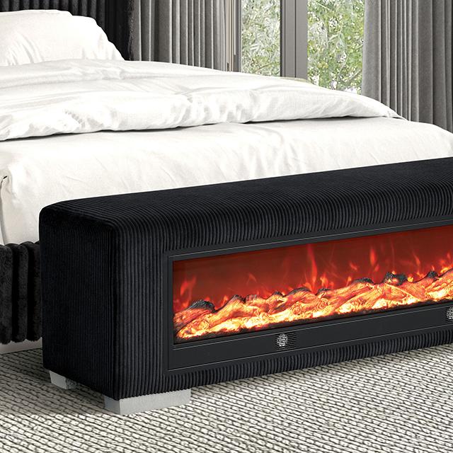 Elnath Bench w/ Visual Wood Log Fireplace Gray - Visions in Furniture (La Mirada, CA)