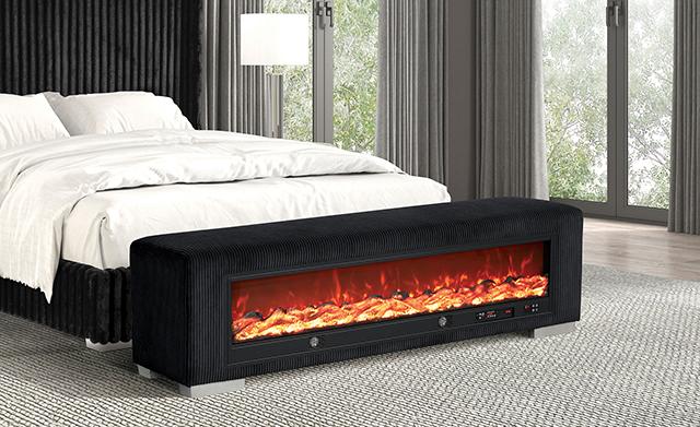 Elnath Bench w/ Visual Wood Log Fireplace Gray - Visions in Furniture (La Mirada, CA)