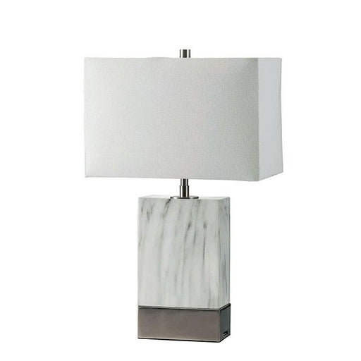 Faith White Marble/Silver 20"H White Marble Steel Table Lamp - Visions in Furniture (La Mirada, CA)
