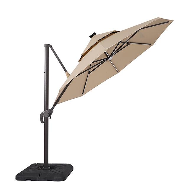 Fera 10 Ft Round Umbrella w/ LED Bulb + 37" Large Base - Visions in Furniture (La Mirada, CA)