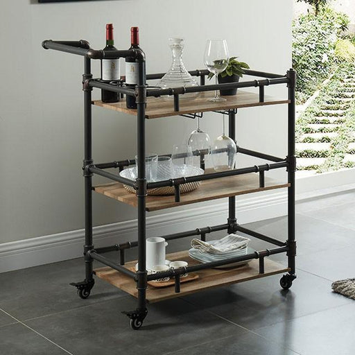 Aylmer Sand Black/Natural Serving Cart - Visions in Furniture (La Mirada, CA)
