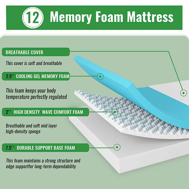 Coreopsis 12" Full Memory Foam Wave Comfort - Visions in Furniture (La Mirada, CA)