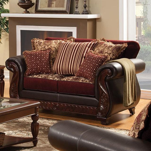 Franklin Burgundy/Espresso Love Seat, Burgundy - Visions in Furniture (La Mirada, CA)