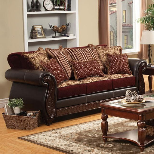 Franklin Burgundy/Espresso Sofa, Burgundy - Visions in Furniture (La Mirada, CA)
