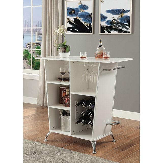 Fuero White/Chrome Bar Table (K/D) - Visions in Furniture (La Mirada, CA)