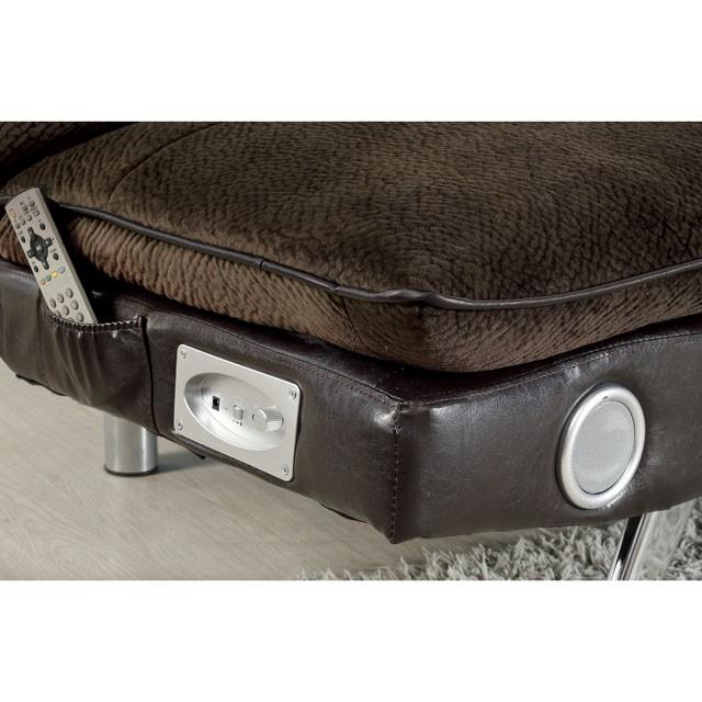 GALLAGHER Dark Brown/Chrome Futon Sofa w/ Bluetooth Speaker, Brown - Visions in Furniture (La Mirada, CA)