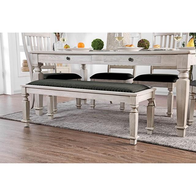Georgia Antique White/Gray Bench - Visions in Furniture (La Mirada, CA)