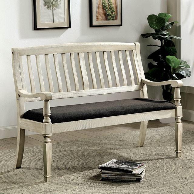 Georgia Antique White/Gray Love Seat Bench - Visions in Furniture (La Mirada, CA)