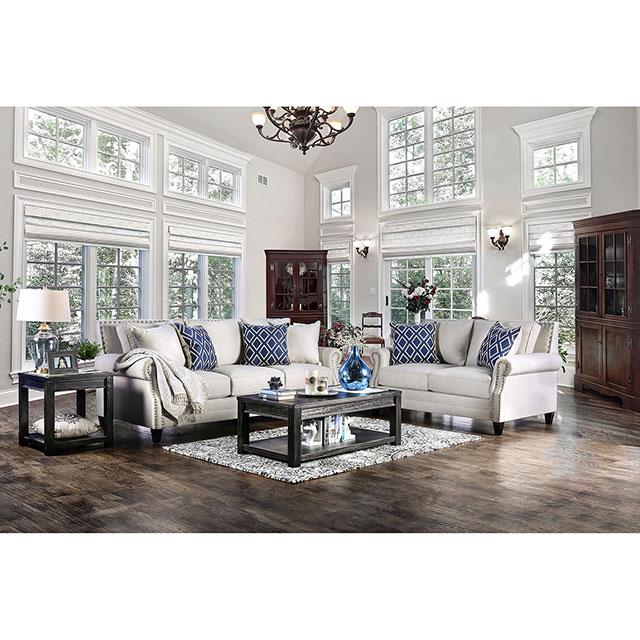 Giovanni Beige/Blue Love Seat - Visions in Furniture (La Mirada, CA)