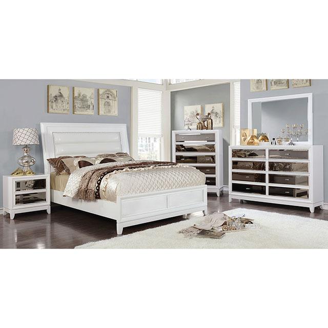 Golva E.King & Queen Bed White & Silver - Visions in Furniture (La Mirada, CA)