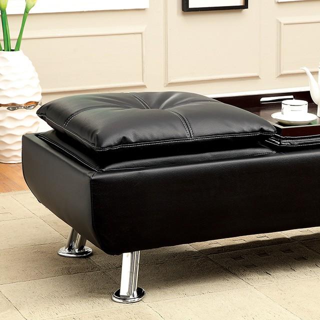 HAUSER II Black/Chrome Ottoman, Black - Visions in Furniture (La Mirada, CA)