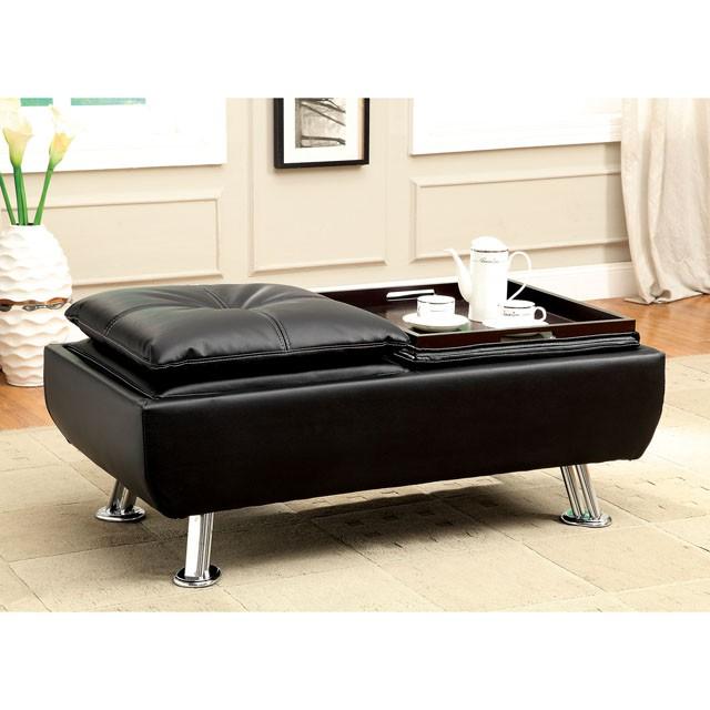 HAUSER II Black/Chrome Ottoman, Black - Visions in Furniture (La Mirada, CA)