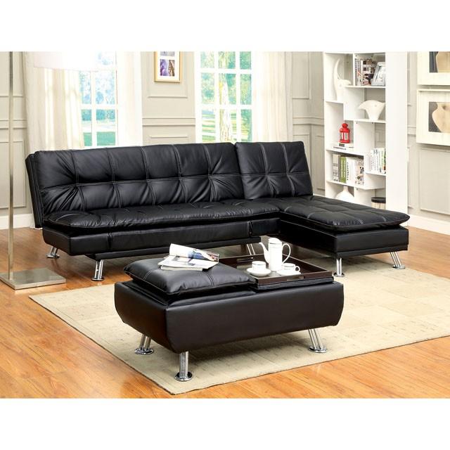 HAUSER II Black/Chrome Ottoman, Black - Visions in Furniture (La Mirada, CA)