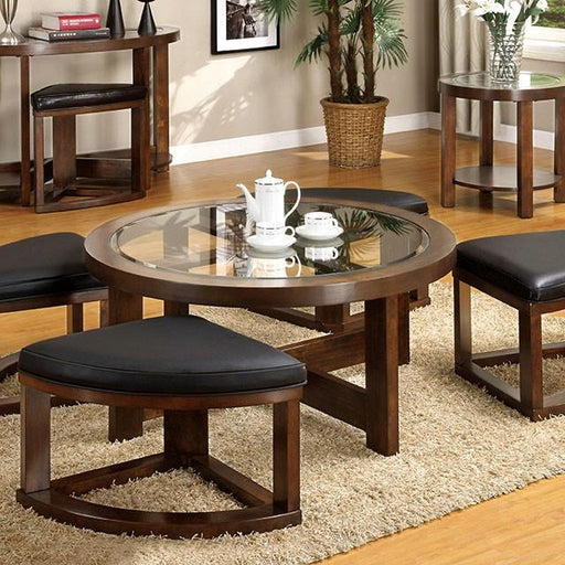 Crystal Cove II Dark Walnut Round Coffee Table w/ 4 Stools - Visions in Furniture (La Mirada, CA)