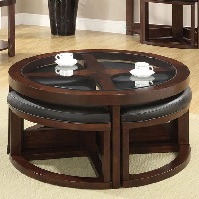 Crystal Cove II Dark Walnut Round Coffee Table w/ 4 Stools - Visions in Furniture (La Mirada, CA)