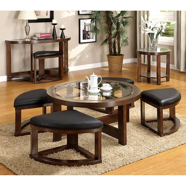 Crystal Cove II Dark Walnut Round Coffee Table w/ 4 Stools - Visions in Furniture (La Mirada, CA)