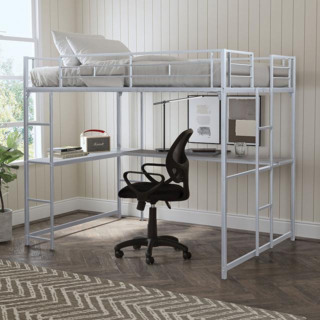 Cybill Full Loft Bed White, Silver, & Black - Visions in Furniture (La Mirada, CA)