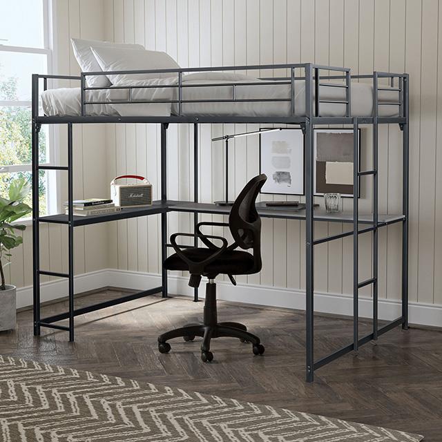 Cybill Full Loft Bed White, Silver, & Black - Visions in Furniture (La Mirada, CA)
