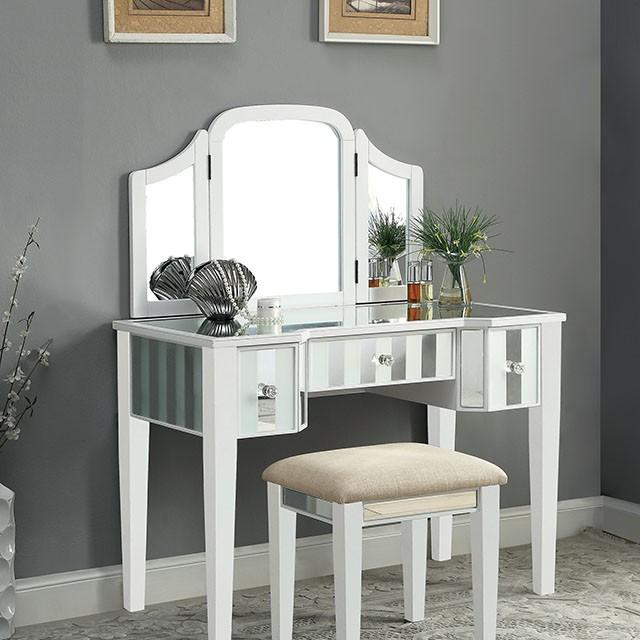 Cyndi White Vanity w/ Stool - Visions in Furniture (La Mirada, CA)