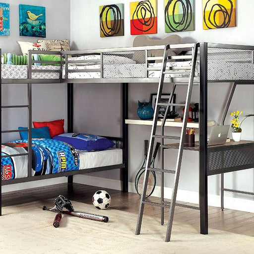 BALLARAT Silver Triple Twin Bunk Bed w/ Desk - Visions in Furniture (La Mirada, CA)
