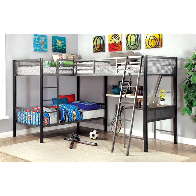 BALLARAT Silver Triple Twin Bunk Bed w/ Desk - Visions in Furniture (La Mirada, CA)