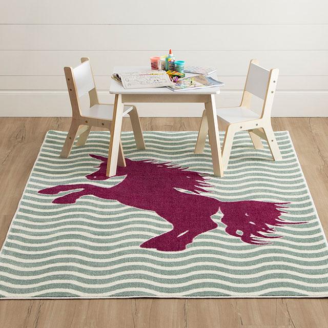 BARON 5' X 8', Area Rug, Horse, Sage Green/Fuchsia - Visions in Furniture (La Mirada, CA)