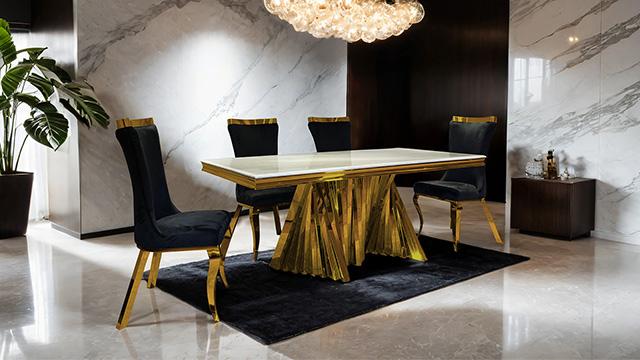 Basilicata 7 Pc Dining Table Set Chrome & Gold 5 - Visions in Furniture (La Mirada, CA)