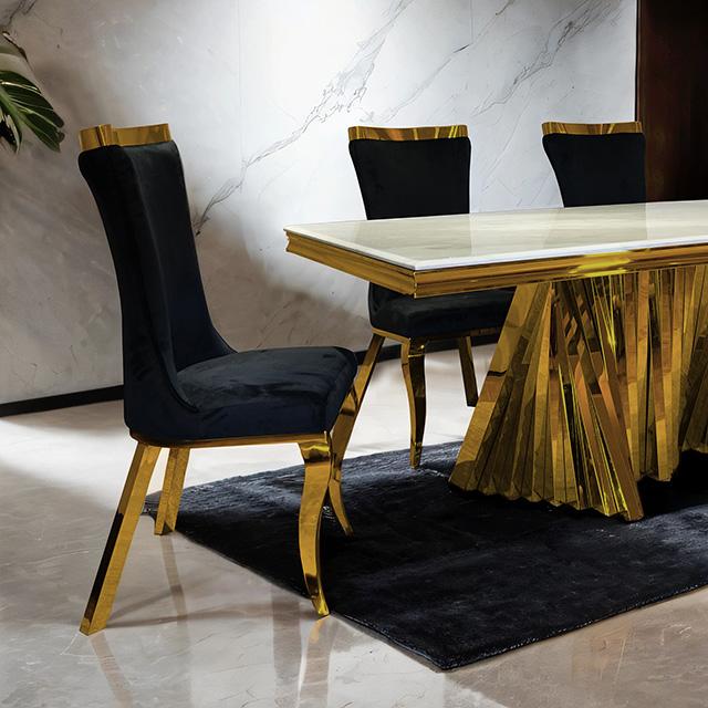 Basilicata 7 Pc Dining Table Set Chrome & Gold 5 - Visions in Furniture (La Mirada, CA)