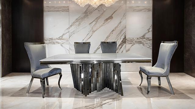 Basilicata 7 Pc Dining Table Set Chrome & Gold 5 - Visions in Furniture (La Mirada, CA)