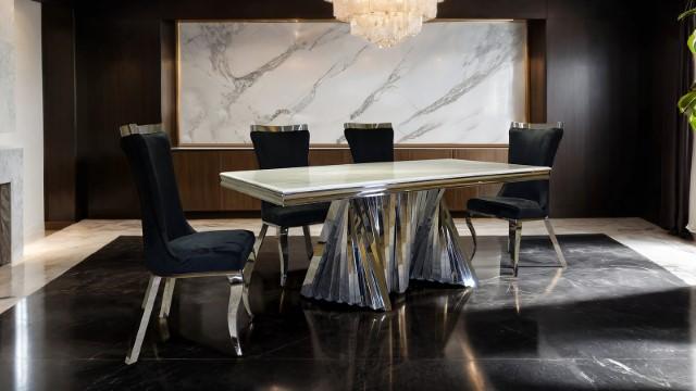Basilicata 7 Pc Dining Set Gold & Silver - Visions in Furniture (La Mirada, CA)