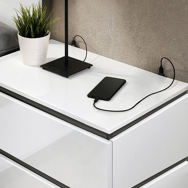 BIRSFELDEN Night Stand w/ USB, White - Visions in Furniture (La Mirada, CA)