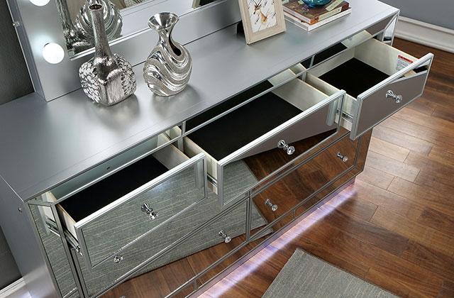 BELLADONNA Dresser w/ LED, Silver - Visions in Furniture (La Mirada, CA)