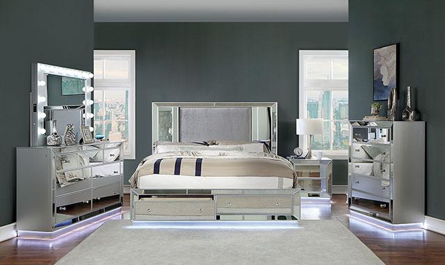 BELLADONNA Night Stand w/ LED & USB, Silver - Visions in Furniture (La Mirada, CA)