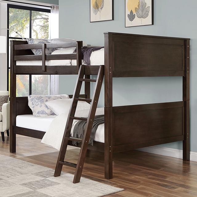STAMOS Full/Full, Twin/Full, & Twin/twin Bunk Bed, Walnut - Visions in Furniture (La Mirada, CA)