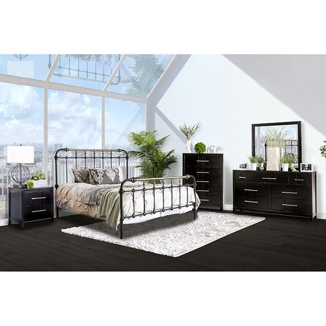 RIANA Antique Black Metal E.King, Full, Queen, & Twin Bed - Visions in Furniture (La Mirada, CA)