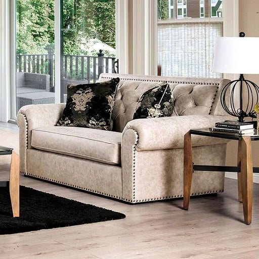 Parshall Beige W/ Gold Highlights Love Seat - Visions in Furniture (La Mirada, CA)