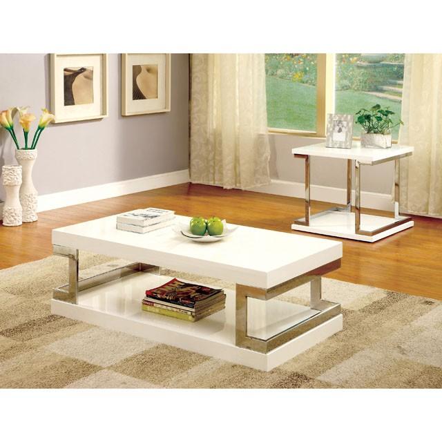 MEDA White/Chrome End Table, White - Visions in Furniture (La Mirada, CA)