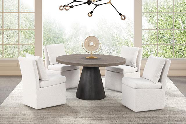 Broager 5 Pc Dining Table Set (Light Gray Swivel Chairs) - Visions in Furniture (La Mirada, CA)