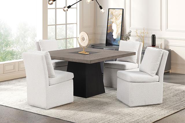 Broager 5 Pc Dining Table Set (White Swivel Chairs) - Visions in Furniture (La Mirada, CA)