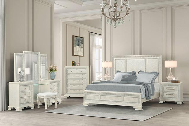 Stella Mia E.King & Queen Bed White & White - Visions in Furniture (La Mirada, CA)