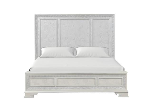 Stella Mia E.King & Queen Bed White & White - Visions in Furniture (La Mirada, CA)