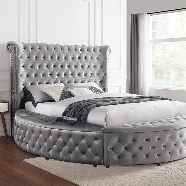 SANSOM E.King & Queen Bed, Black, Blue, & Grey - Visions in Furniture (La Mirada, CA)
