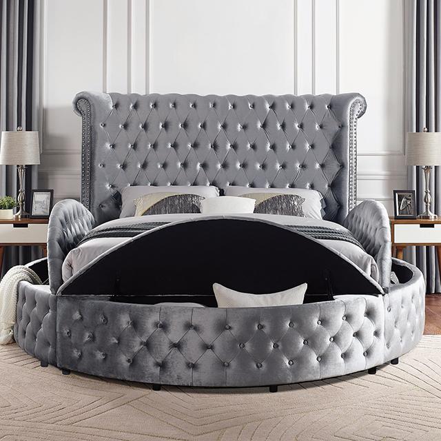 SANSOM E.King & Queen Bed, Black, Blue, & Grey - Visions in Furniture (La Mirada, CA)