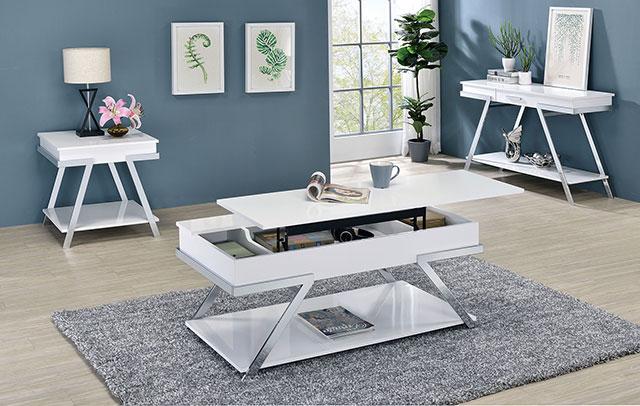 TITUS Sofa Table, White/Chrome - Visions in Furniture (La Mirada, CA)