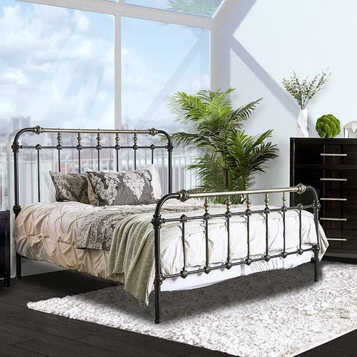 RIANA Antique Black Metal E.King, Full, Queen, & Twin Bed - Visions in Furniture (La Mirada, CA)