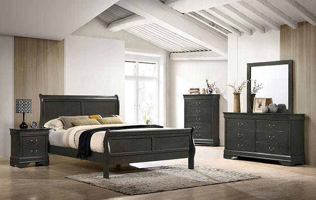 Louis Philippe E.King Bed Black, Cherry, & Gray - Visions in Furniture (La Mirada, CA)
